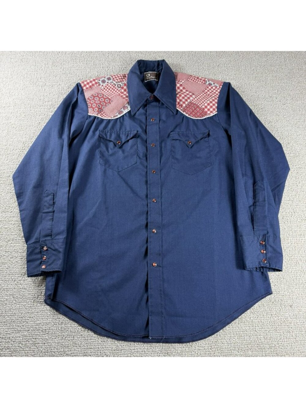 Vintage JCPenney Western Pearl Snap Shirt Blue Red Men’s Size XL